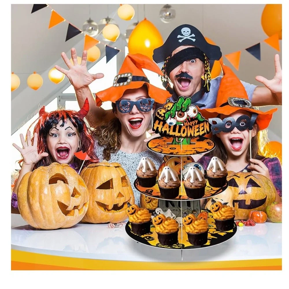 3 Tier Halloween Cupcake Stand Party Decorations, Graveyard of Terror
